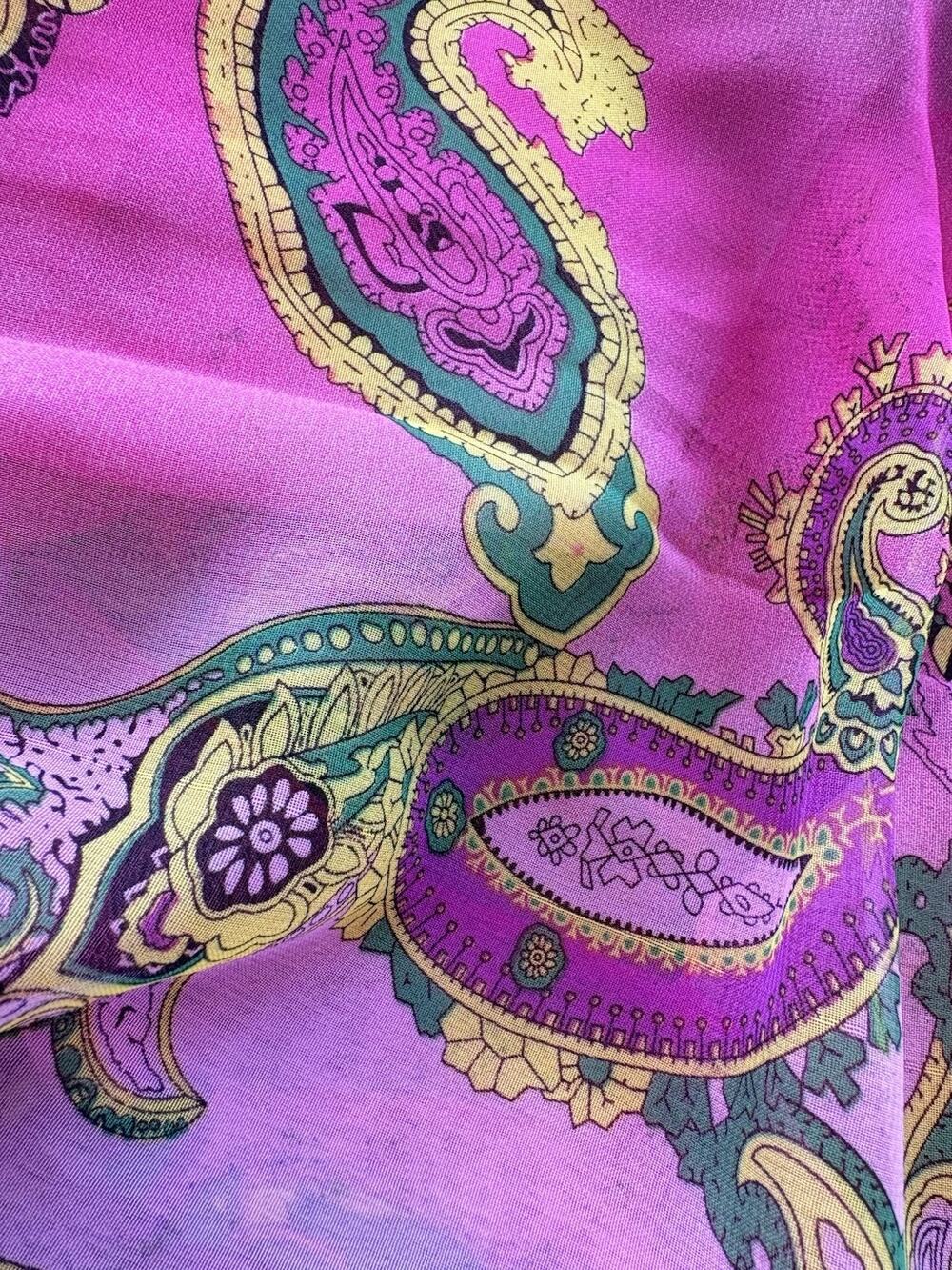 Liang Dian Silk Chiffon Scarf Pink Green Paisley Rectangular Retro Pin Up Girl